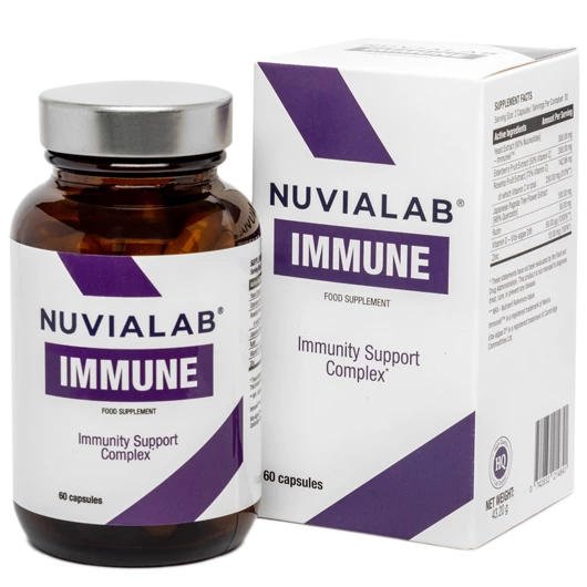 Bote y caja de NuviaLab Immune, complejo de defensas con 7 ingredientes naturales